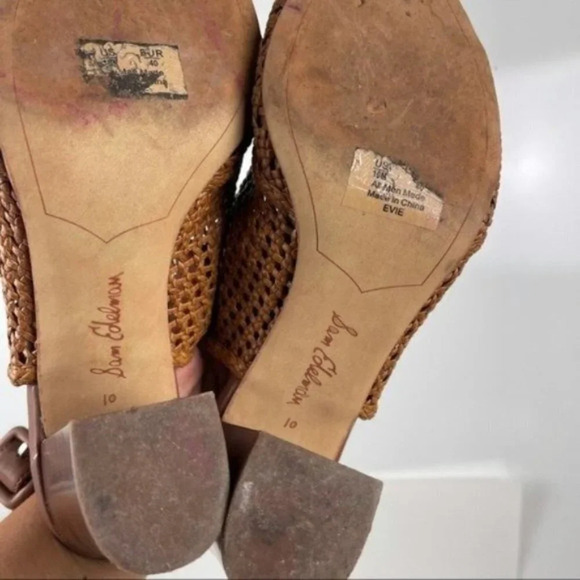 Sam Edelman Brown Woven Evie Block Heel Peep Toe Bootie Sandals Size 10 - Picture 9 of 10